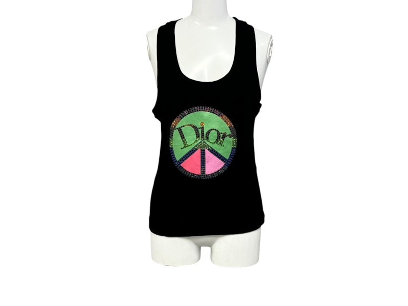 【入手困難・美品】ディオール☆タンクトップ ロゴ刺繍 ビジュー 黒 ガリアーノ期 入手困難・美品】ディオール☆タンクトップ ロゴ刺繍 ビジュー 黒
