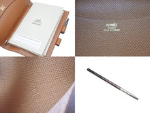画像をギャラリービューアに読み込む, HERMES エルメス アジェンダ クシュベル カバー メモ帳 ペン付き ブラウン レザー 美品 中古 4b004727