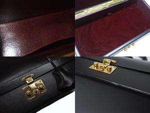 HERMES エルメス ヴィンテージ STEEL VANITY BAG サック マレット スティール バニティ ハンドバッグ ボックスカーフ ブラック ゴールド金具 美品 中古 4b004728