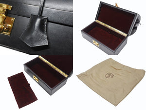 HERMES エルメス ヴィンテージ STEEL VANITY BAG サック マレット スティール バニティ ハンドバッグ ボックスカーフ ブラック ゴールド金具 美品 中古 4b004728