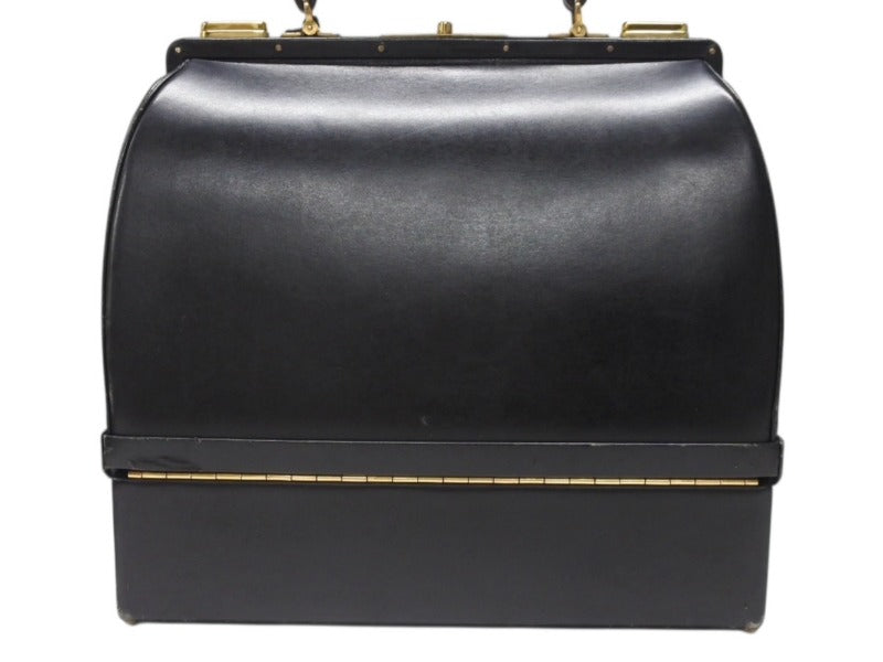 HERMES エルメス ヴィンテージ STEEL VANITY BAG サック マレット スティール バニティ ハンドバッグ ボックスカーフ ブラック ゴールド金具 美品 中古 4b004728