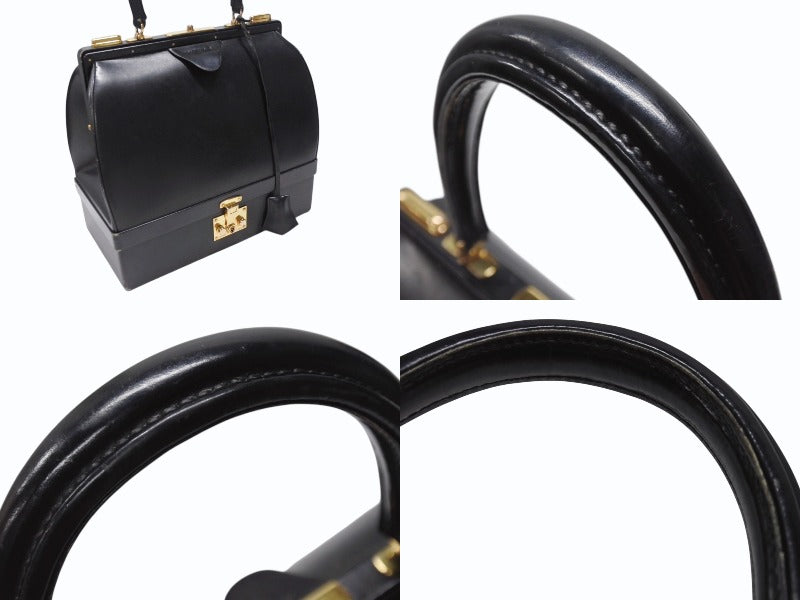 HERMES エルメス ヴィンテージ STEEL VANITY BAG サック マレット スティール バニティ ハンドバッグ ボックスカーフ ブラック ゴールド金具 美品 中古 4b004728