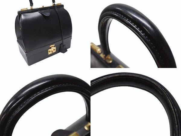 HERMES エルメス ヴィンテージ STEEL VANITY BAG サック マレット スティール バニティ ハンドバッグ ボックスカーフ ブラック ゴールド金具 美品 中古 4b004728