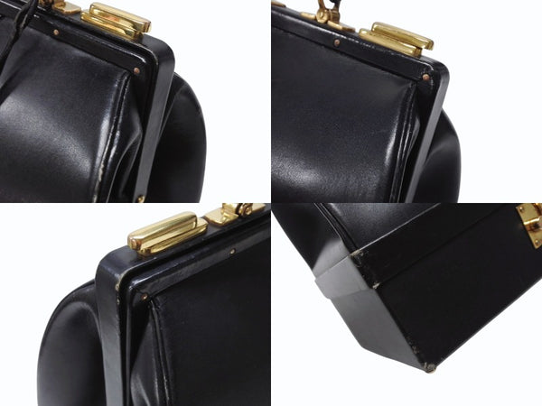 HERMES エルメス ヴィンテージ STEEL VANITY BAG サック マレット スティール バニティ ハンドバッグ ボックスカーフ ブラック ゴールド金具 美品 中古 4b004728