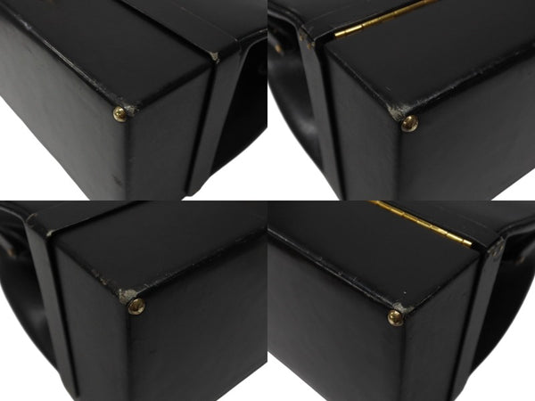 HERMES エルメス ヴィンテージ STEEL VANITY BAG サック マレット スティール バニティ ハンドバッグ ボックスカーフ ブラック ゴールド金具 美品 中古 4b004728