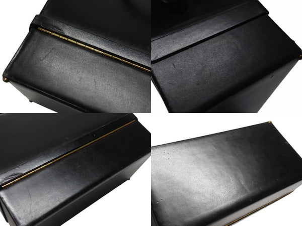 HERMES エルメス ヴィンテージ STEEL VANITY BAG サック マレット スティール バニティ ハンドバッグ ボックスカーフ ブラック ゴールド金具 美品 中古 4b004728