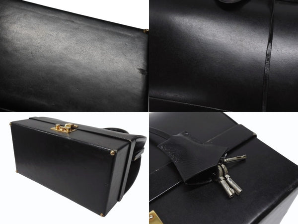 HERMES エルメス ヴィンテージ STEEL VANITY BAG サック マレット スティール バニティ ハンドバッグ ボックスカーフ ブラック ゴールド金具 美品 中古 4b004728