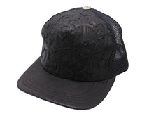 Load image into Gallery viewer, CHROME HEARTS クロムハーツ セメタリークロスパッチ トラッカーキャップ ONE SIZE レザー シルバー925 ブラック 美品 中古 4b004734