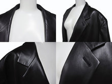 画像をギャラリービューアに読み込む, HERMES エルメス ヴィンテージ レザー ロングコート アウター ラムスキン ブラック サイズ58 美品 中古 4b004754