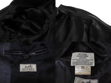 画像をギャラリービューアに読み込む, HERMES エルメス ヴィンテージ レザー ロングコート アウター ラムスキン ブラック サイズ58 美品 中古 4b004754