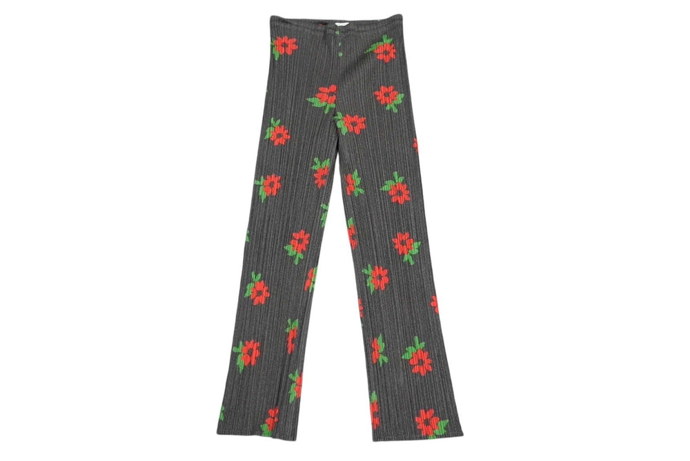 Very Good Condition PLEATS PLEASE Issey Miyake Pleated Pants Floral Pattern PP22-JF757 Polyester Black Size 1 Used 4b004760