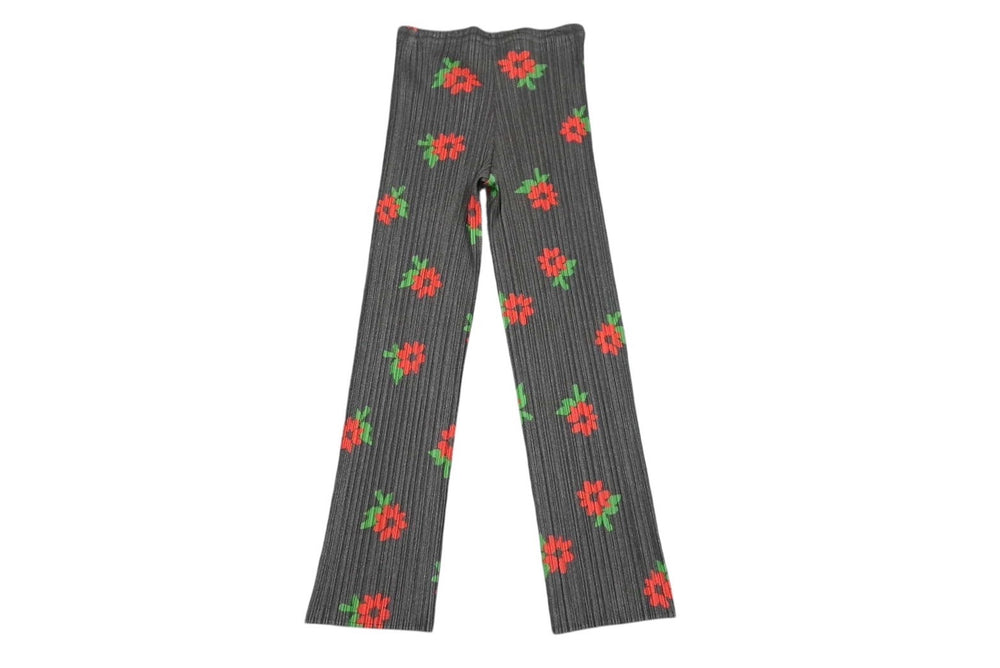 Very Good Condition PLEATS PLEASE Issey Miyake Pleated Pants Floral Pattern PP22-JF757 Polyester Black Size 1 Used 4b004760