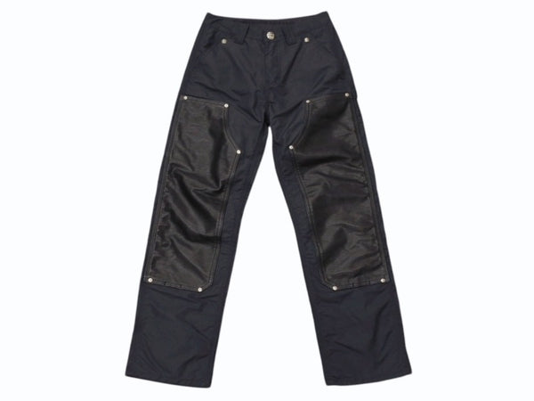 極美品 CHROME HEARTS クロムハーツ ダブルニーパンツ サイズ25 CHクロスレザーパッチ シルバー925 ブラック 中古 4b004761