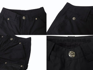 極美品 CHROME HEARTS クロムハーツ ダブルニーパンツ サイズ25 CHクロスレザーパッチ シルバー925 ブラック 中古 4b004761