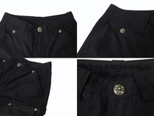 Load image into Gallery viewer, 極美品 CHROME HEARTS クロムハーツ ダブルニーパンツ サイズ25 CHクロスレザーパッチ シルバー925 ブラック 中古 4b004761