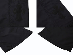 極美品 CHROME HEARTS クロムハーツ ダブルニーパンツ サイズ25 CHクロスレザーパッチ シルバー925 ブラック 中古 4b004761