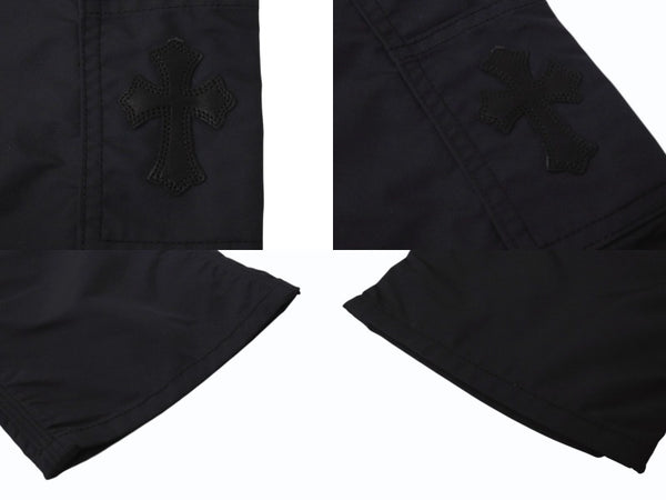 極美品 CHROME HEARTS クロムハーツ ダブルニーパンツ サイズ25 CHクロスレザーパッチ シルバー925 ブラック 中古 4b004761
