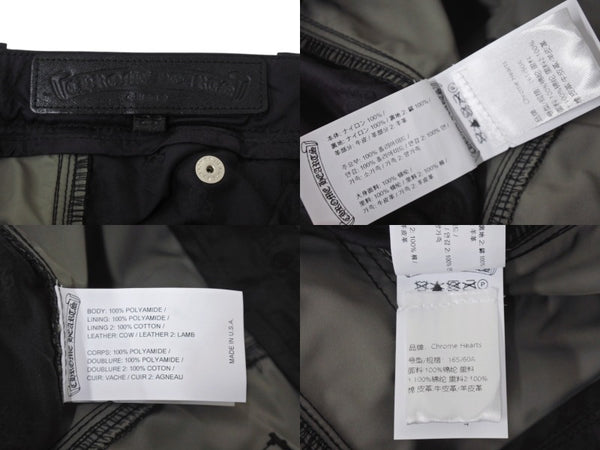 極美品 CHROME HEARTS クロムハーツ ダブルニーパンツ サイズ25 CHクロスレザーパッチ シルバー925 ブラック 中古 4b004761