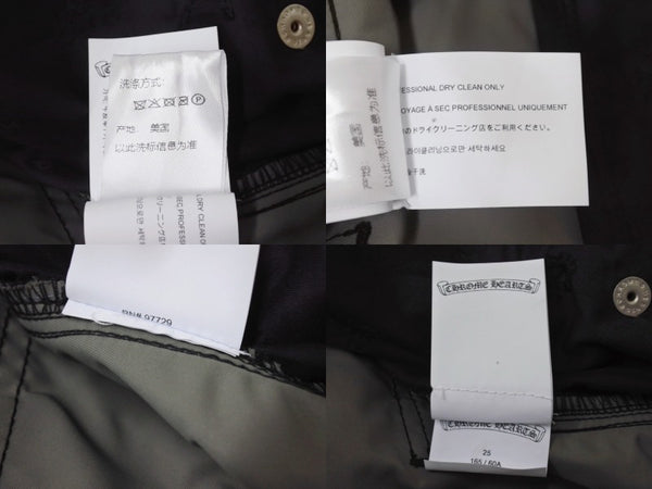 極美品 CHROME HEARTS クロムハーツ ダブルニーパンツ サイズ25 CHクロスレザーパッチ シルバー925 ブラック 中古 4b004761