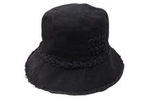 Load image into Gallery viewer, MIUMIU ミュウミュウ バケットハット デニム フリンジ ロゴパッチ 5HC1962CL4 コットン ブラック サイズS 美品 中古 4b004764