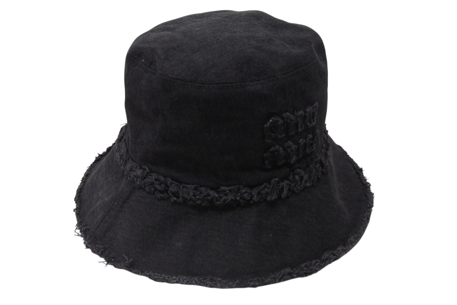 MIUMIU ミュウミュウ バケットハット デニム フリンジ ロゴパッチ