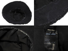 Load image into Gallery viewer, MIUMIU ミュウミュウ バケットハット デニム フリンジ ロゴパッチ 5HC1962CL4 コットン ブラック サイズS 美品 中古 4b004764