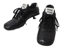 Load image into Gallery viewer, MIU MIU ミュウミュウ 21SS Heel Leather Sneaker ヒールレザースニーカー ミッドヒール ナッパレザー ブラック サイズ37 1/2 美品 中古 4b004772