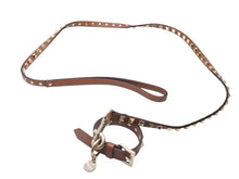 Load image into Gallery viewer, VALENTINO GARAVANI ヴァレンティノ ガラヴァーニ スタッズ 犬用リード&amp;首輪セット レザー ブラウン 首輪サイズS 美品 中古 4b004776