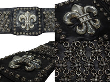 画像をギャラリービューアに読み込む, CHROME HEARTS クロムハーツ チャンピオンベルト 希少 BSフレア スター タイニークロス クロスボール ガスリンガー レザー シルバ−925 ブラック 美品 中古 4b004779