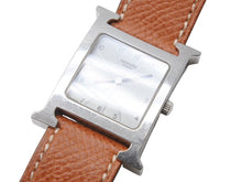 Load image into Gallery viewer, HERMES エルメス 腕時計 Hウォッチ クオーツ HH1.210 ステンレス レザー ブラウン シルバー金具 美品 中古 4b004804