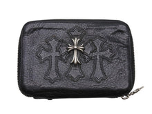 Load image into Gallery viewer, CHROME HEARTS クロムハーツ BANK ROBBER バンクロバー ラウンドジップ レザーウォレット 財布 CHクロス装飾 シルバー925 美品 中古 4b004812