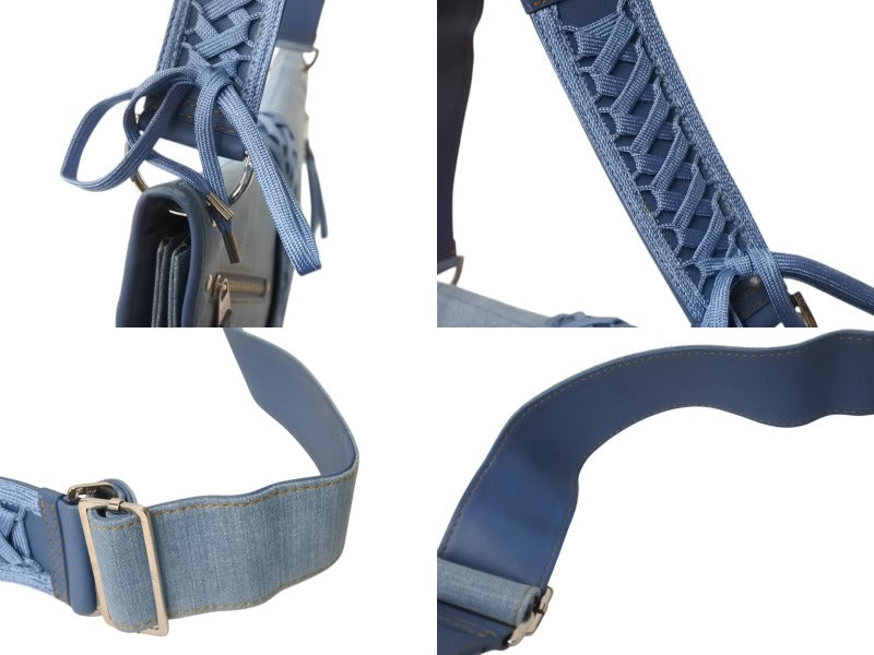 Very Good Condition Rare Christian Dior One Shoulder Bag Admit It Denim Blue Silver Hardware Used 4b004832