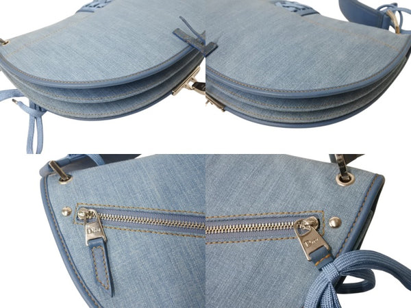 極美品 希少 Christian Dior クリスチャンディオール ワンショルダーバッグ アドミットイット デニム ブルー シルバー金具 中古 4b004832
