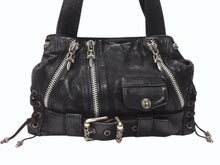 Load image into Gallery viewer, CHROME HEARTS クロムハーツ JJ DEAN MINI JJディーン ミニ ハンドバッグ レザーライダース シルバ−925 ブラック 美品 中古 4b004854