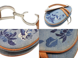 Christian Dior クリスチャンディオール サドルバッグ ワンショルダーバッグ JCE44001 フラワー 刺繍 ブルー ガリアーノ期 美品 中古 4b004858