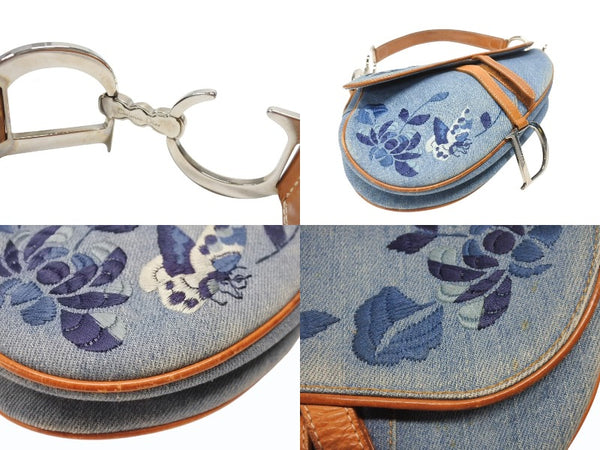 Christian Dior クリスチャンディオール サドルバッグ ワンショルダーバッグ JCE44001 フラワー 刺繍 ブルー ガリアーノ期 美品 中古 4b004858