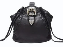 Load image into Gallery viewer, 極美品 CHROME HEARTS クロムハーツ 3ピースベルト レザーショルダーバッグ スクロールラベルロゴ ブラック シルバー925 中古 4b004878