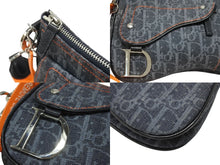 Load image into Gallery viewer, 極美品 Christian Dior クリスチャンディオール フライトライン ショルダーバッグ トロッター レザー キャンバス ネイビー オレンジ シルバー金具 中古 4b004892