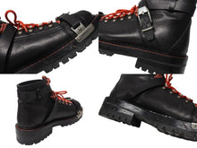 画像をギャラリービューアに読み込む, VERSACE ヴェルサーチ ハイカットブーツ ロゴ金具 ベルト 赤ステッチ レザー シルバー金具 サイズ44 美品 中古 4b004913