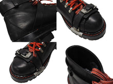 画像をギャラリービューアに読み込む, VERSACE ヴェルサーチ ハイカットブーツ ロゴ金具 ベルト 赤ステッチ レザー シルバー金具 サイズ44 美品 中古 4b004913