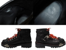 画像をギャラリービューアに読み込む, VERSACE ヴェルサーチ ハイカットブーツ ロゴ金具 ベルト 赤ステッチ レザー シルバー金具 サイズ44 美品 中古 4b004913