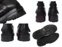 画像をギャラリービューアに読み込む, VERSACE ヴェルサーチ ハイカットブーツ ロゴ金具 ベルト 赤ステッチ レザー シルバー金具 サイズ44 美品 中古 4b004913