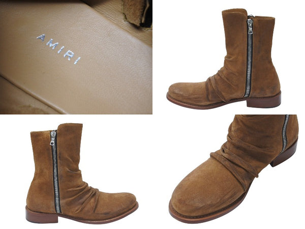 AMIRI アミリ SKINNY STACK BOOT スキニースタックサイドジップブーツ スウェード ブラウン サイズ11 2/1 良品 中古 4b004915