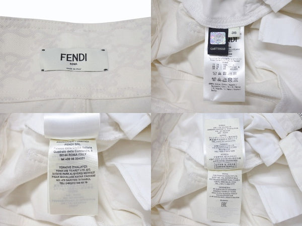FENDI フェンディ FF総柄 パンツ レディース サイズ36 FLP631 ホワイト アイボリー 美品 中古 4b004918