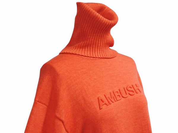 AMBUSH アンブッシュ ニット ハイネック ロゴ ウール ナイロン ポリウレタン レッド サイズ3 美品 中古 4b004922