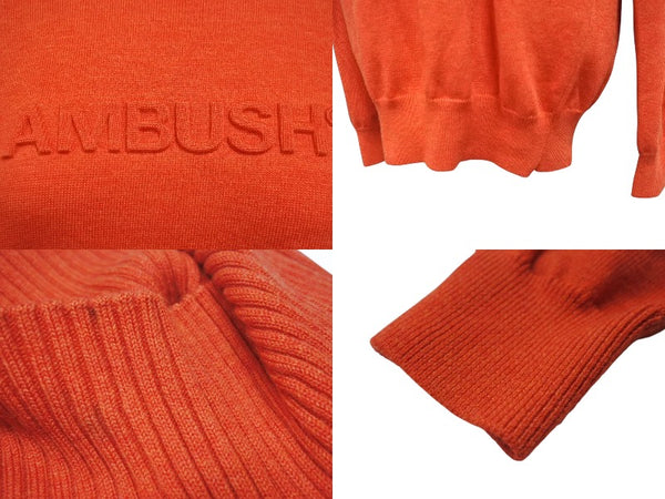 AMBUSH アンブッシュ ニット ハイネック ロゴ ウール ナイロン ポリウレタン レッド サイズ3 美品 中古 4b004922