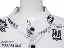 画像をギャラリービューアに読み込む, AMBUSH アンブッシュ 長袖シャツ 総柄プリント JAPAN製 コットン ホワイト ブラック サイズ2 美品 中古 4b004923