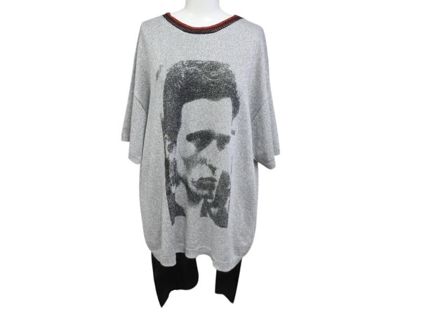 極美品 RAF SIMONS ラフシモンズ The Clash サマーニット 915568 スカーフドッキング ラメ シルバー レーヨン ポリエステル サイズXS 中古 4b004934