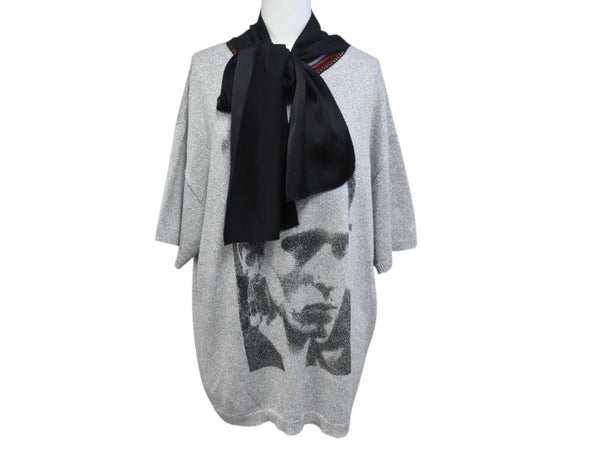 極美品 RAF SIMONS ラフシモンズ The Clash サマーニット 915568 スカーフドッキング ラメ シルバー レーヨン ポリエステル サイズXS 中古 4b004934