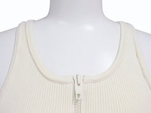 画像をギャラリービューアに読み込む, CELINE セリーヌ ボディスーツ トップス 2A08V372N ハーフジップ サイドロゴ コットンリブ アイボリー 美品 中古 4b004935